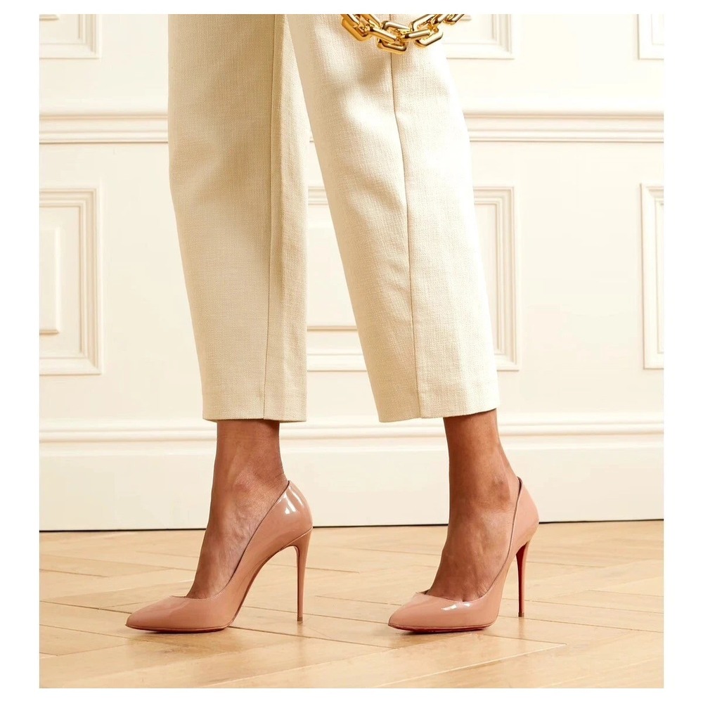 Christian Louboutin Pigalle 100 Women's Heels Pumps Nude Patent Leather EU 38.5
